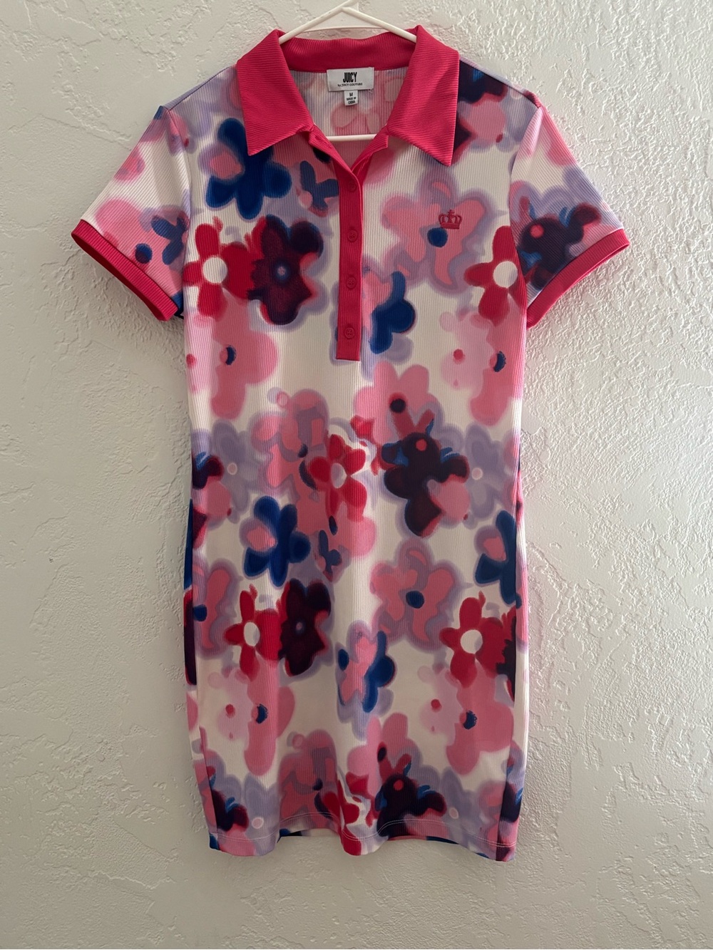 Juicy Couture Pink Floral Polo Mini Dress with Navy Accents